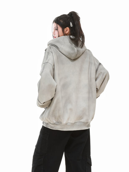 Vintage Wash Studded Zip-Up Hoodie