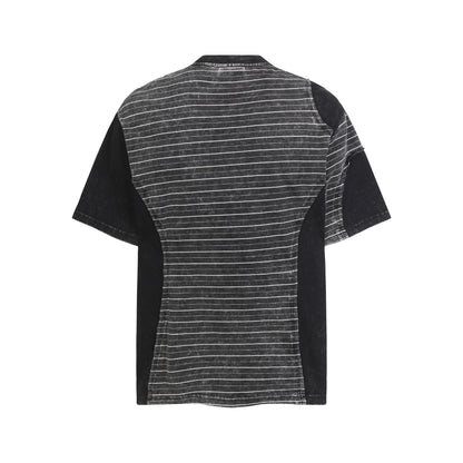 Acid Wash Striped Panel Oversized T-Shirt
