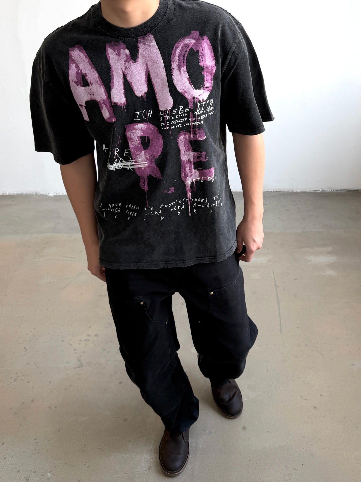 AMORE Graphic Oversized Washed Black T-Shirt