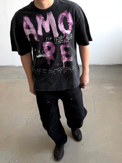 AMORE Graphic Oversized Washed Black T-Shirt