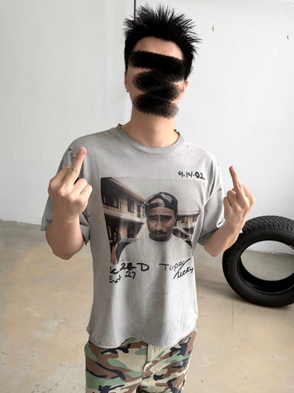 Tupac Vintage Photo Graphic Washed Grey T-Shirt