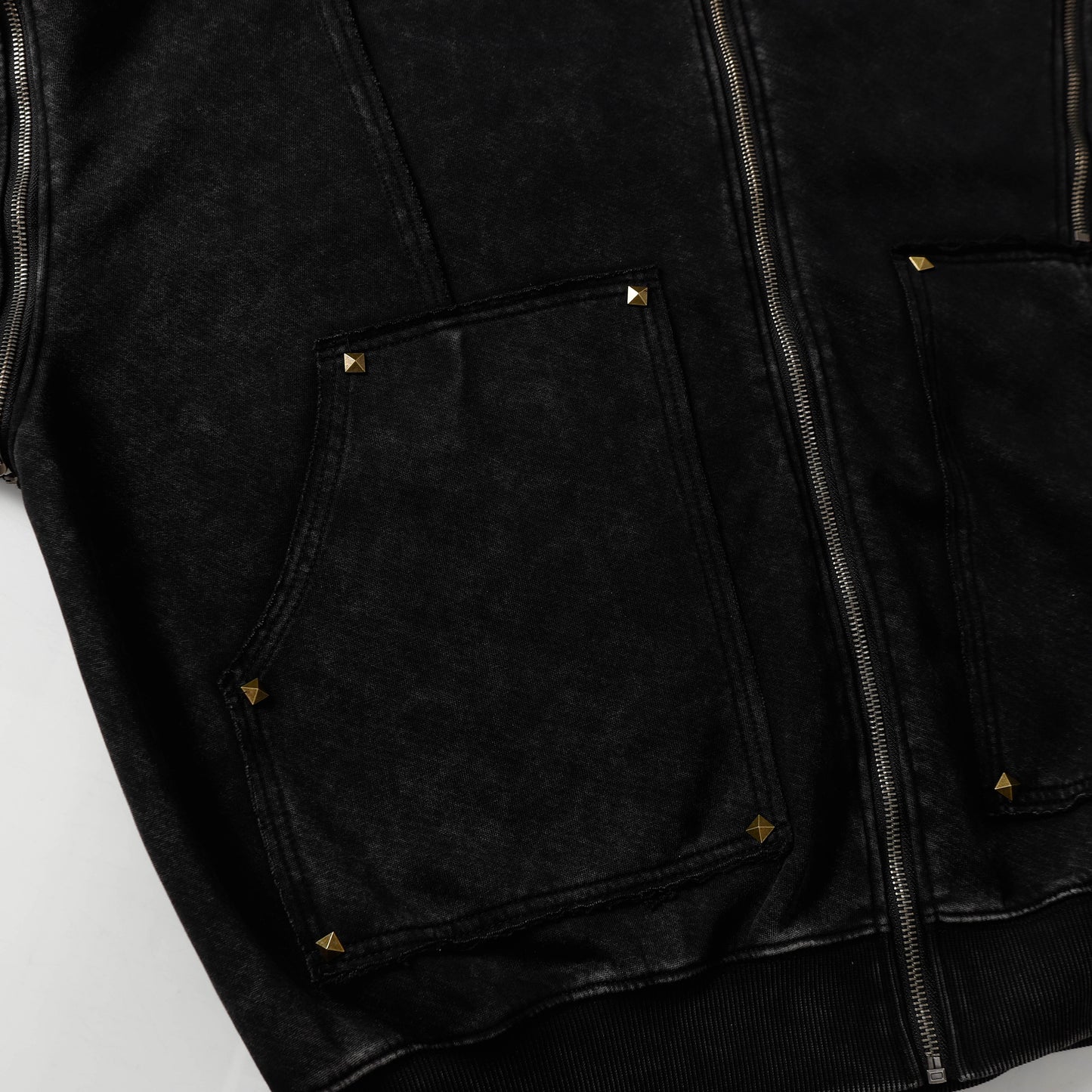 Vintage Wash Studded Zip-Up Hoodie