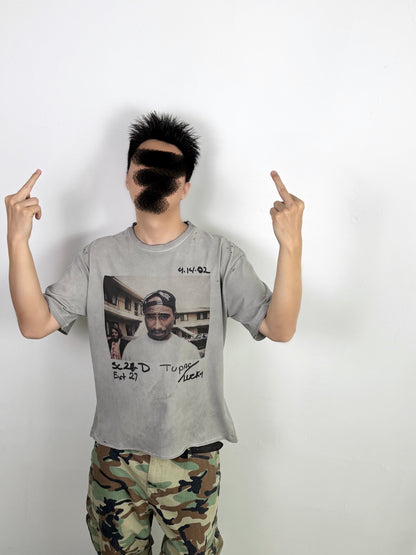 Tupac Vintage Photo Graphic Washed Grey T-Shirt