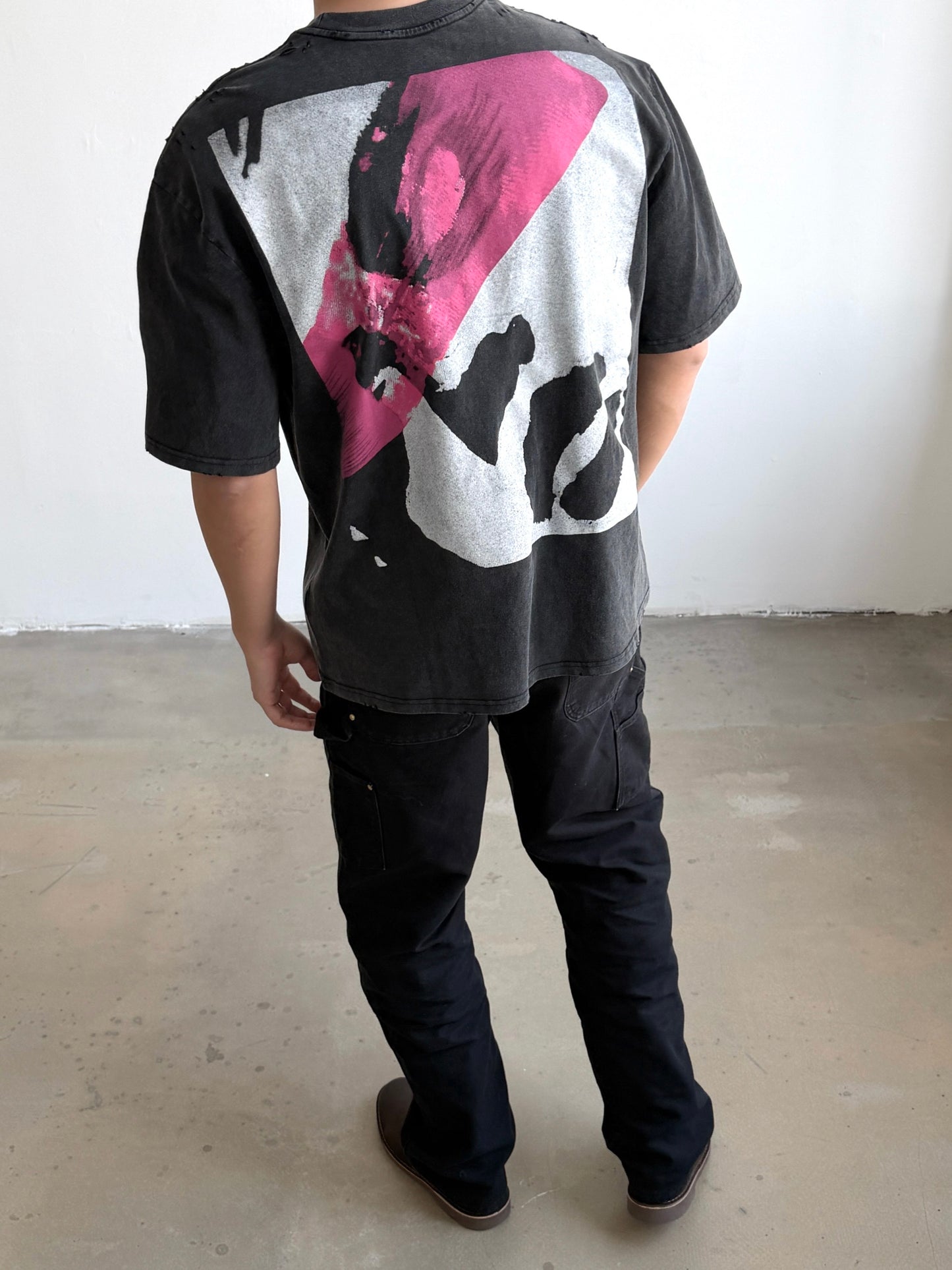 AMORE Graphic Oversized Washed Black T-Shirt