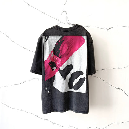 AMORE Graphic Oversized Washed Black T-Shirt