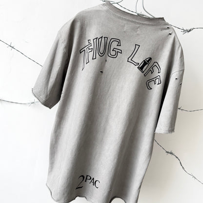 Tupac Vintage Photo Graphic Washed Grey T-Shirt