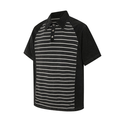 Striped Panel Oversized Polo T-Shirt